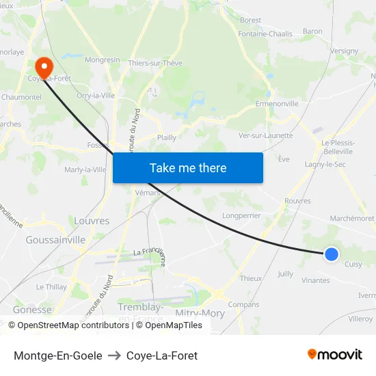 Montge-En-Goele to Coye-La-Foret map