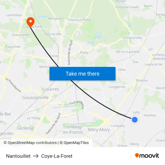 Nantouillet to Coye-La-Foret map