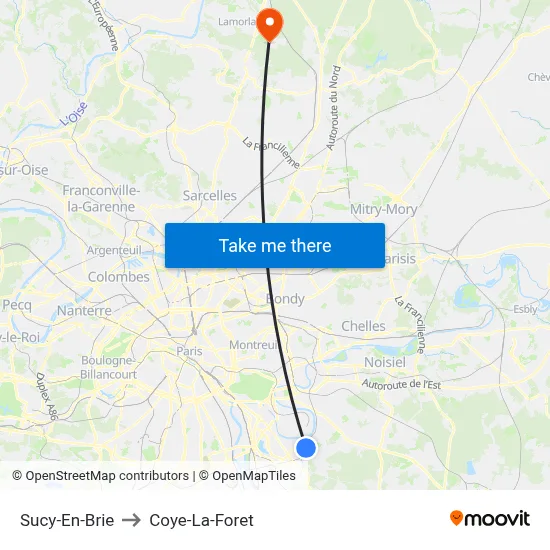 Sucy-En-Brie to Coye-La-Foret map
