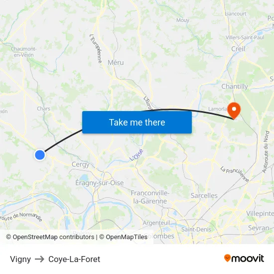 Vigny to Coye-La-Foret map