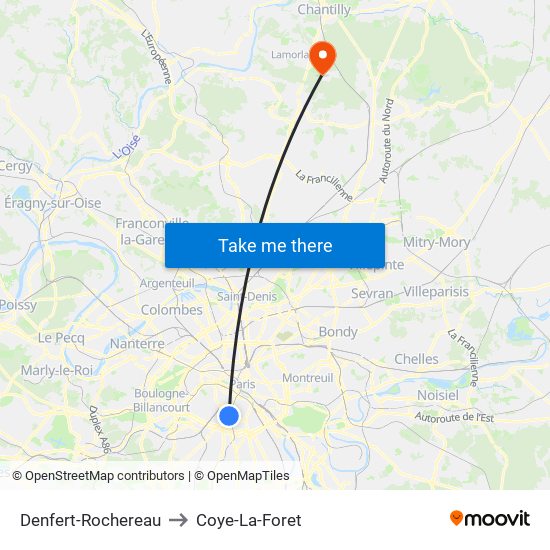 Denfert-Rochereau to Coye-La-Foret map