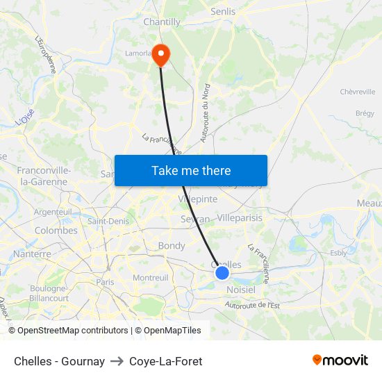 Chelles - Gournay to Coye-La-Foret map