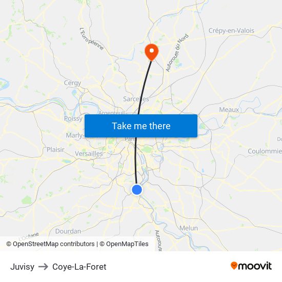 Juvisy to Coye-La-Foret map
