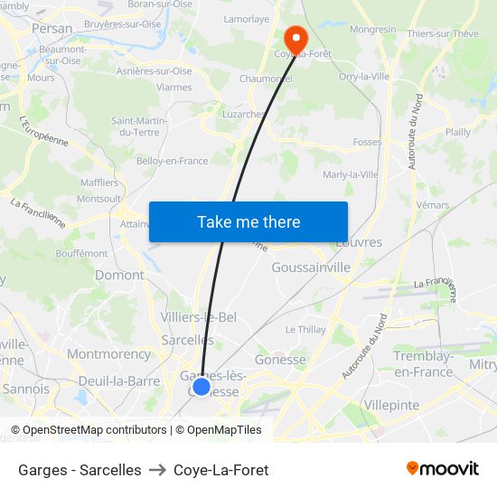 Garges - Sarcelles to Coye-La-Foret map