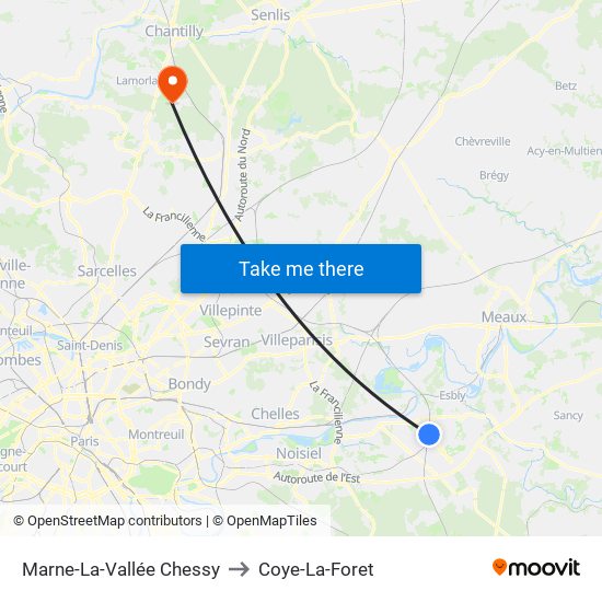 Marne-La-Vallée Chessy to Coye-La-Foret map