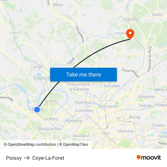Poissy to Coye-La-Foret map