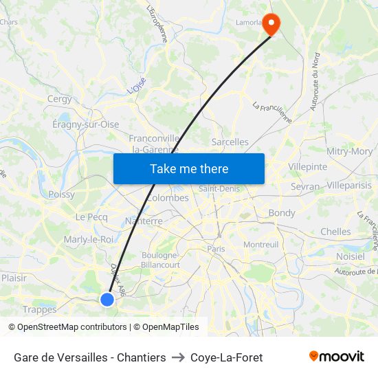 Gare de Versailles - Chantiers to Coye-La-Foret map