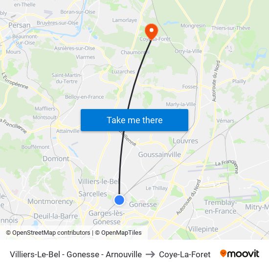 Villiers-Le-Bel - Gonesse - Arnouville to Coye-La-Foret map