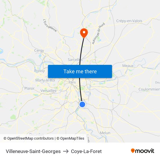 Villeneuve-Saint-Georges to Coye-La-Foret map