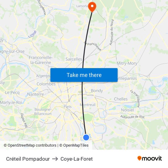 Créteil Pompadour to Coye-La-Foret map