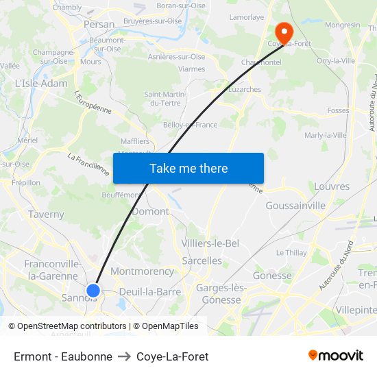 Ermont - Eaubonne to Coye-La-Foret map