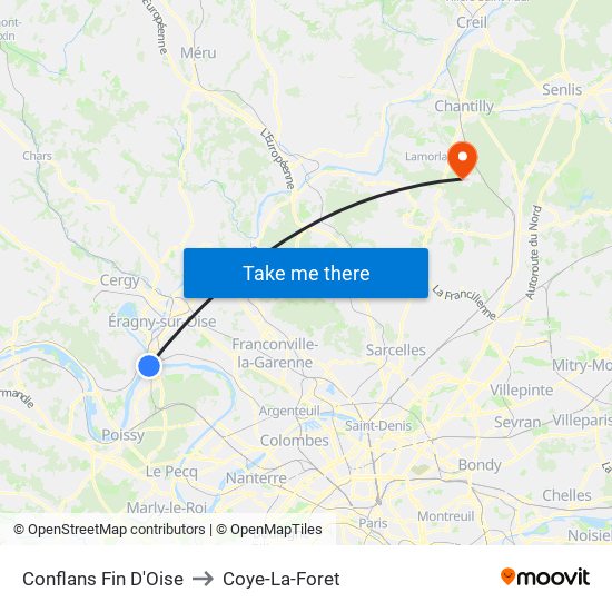 Conflans Fin D'Oise to Coye-La-Foret map