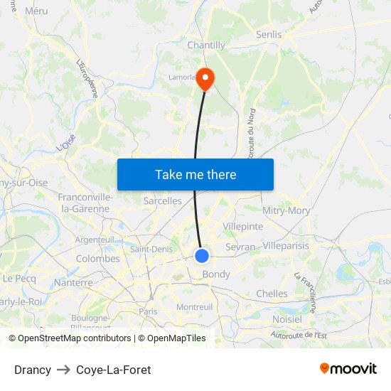 Drancy to Coye-La-Foret map