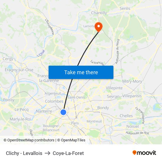 Clichy - Levallois to Coye-La-Foret map