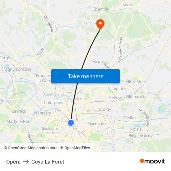 Opéra to Coye-La-Foret map