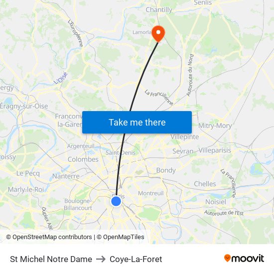 St Michel Notre Dame to Coye-La-Foret map
