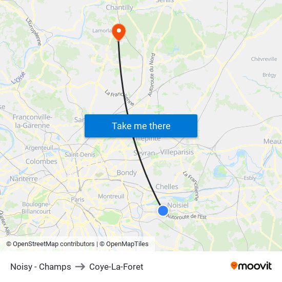 Noisy - Champs to Coye-La-Foret map