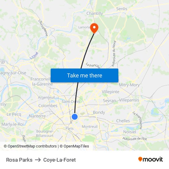 Rosa Parks to Coye-La-Foret map