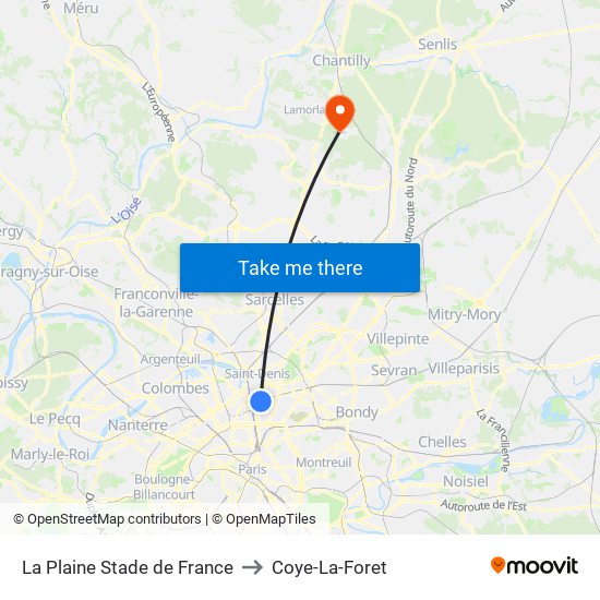 La Plaine Stade de France to Coye-La-Foret map