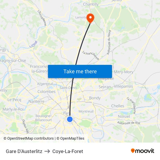 Gare D'Austerlitz to Coye-La-Foret map