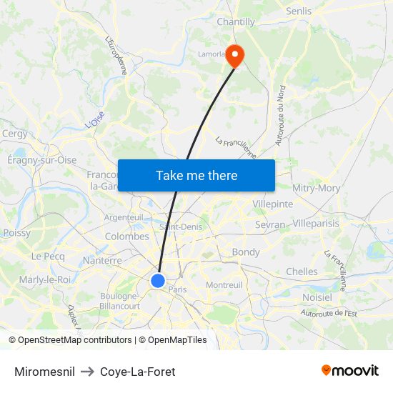 Miromesnil to Coye-La-Foret map