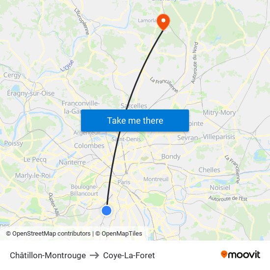 Châtillon-Montrouge to Coye-La-Foret map