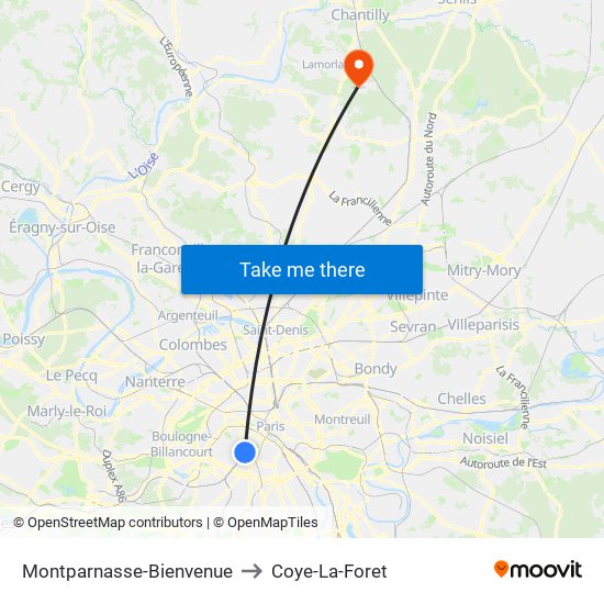 Montparnasse-Bienvenue to Coye-La-Foret map
