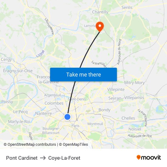 Pont Cardinet to Coye-La-Foret map