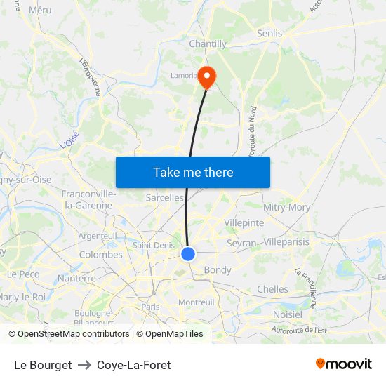 Le Bourget to Coye-La-Foret map