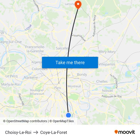 Choisy-Le-Roi to Coye-La-Foret map