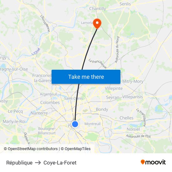 République to Coye-La-Foret map
