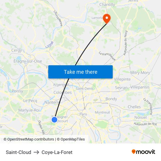 Saint-Cloud to Coye-La-Foret map