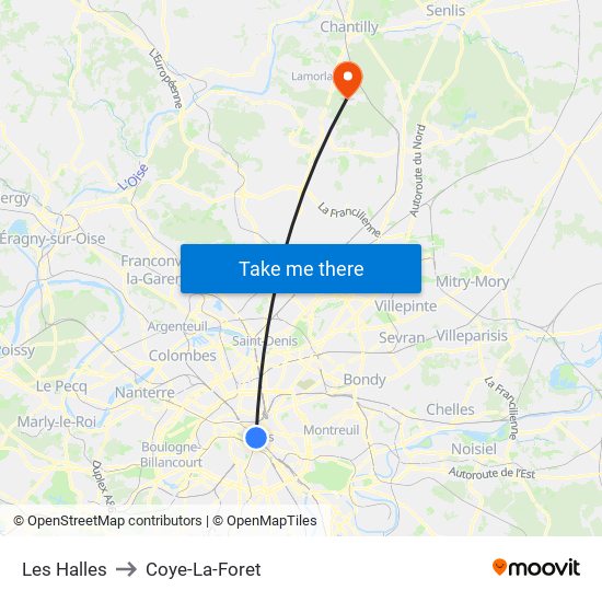 Les Halles to Coye-La-Foret map