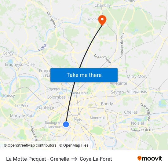 La Motte-Picquet - Grenelle to Coye-La-Foret map