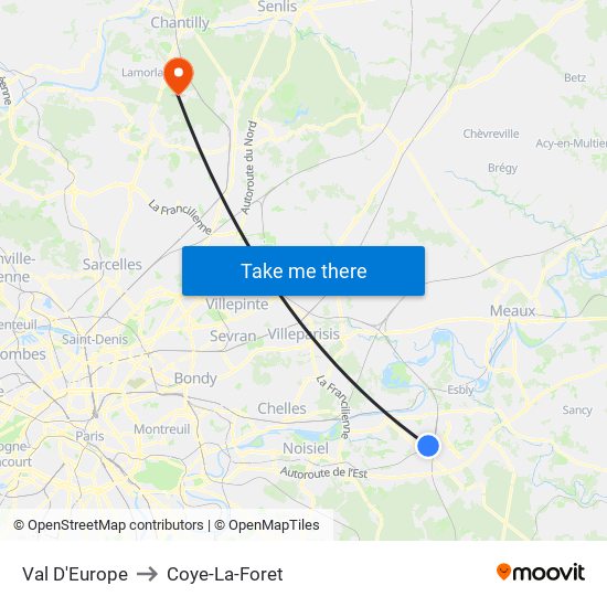 Val D'Europe to Coye-La-Foret map