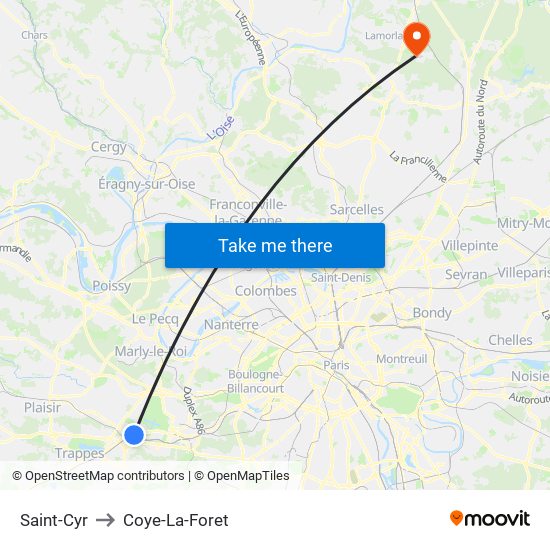 Saint-Cyr to Coye-La-Foret map