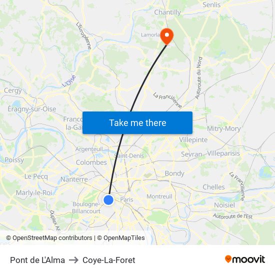 Pont de L'Alma to Coye-La-Foret map