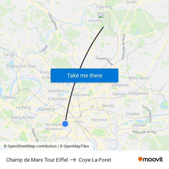 Champ de Mars Tour Eiffel to Coye-La-Foret map