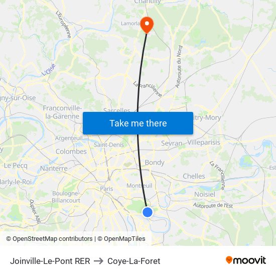 Joinville-Le-Pont RER to Coye-La-Foret map