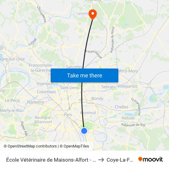 École Vétérinaire de Maisons-Alfort - Métro to Coye-La-Foret map