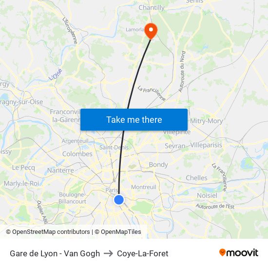Gare de Lyon - Van Gogh to Coye-La-Foret map
