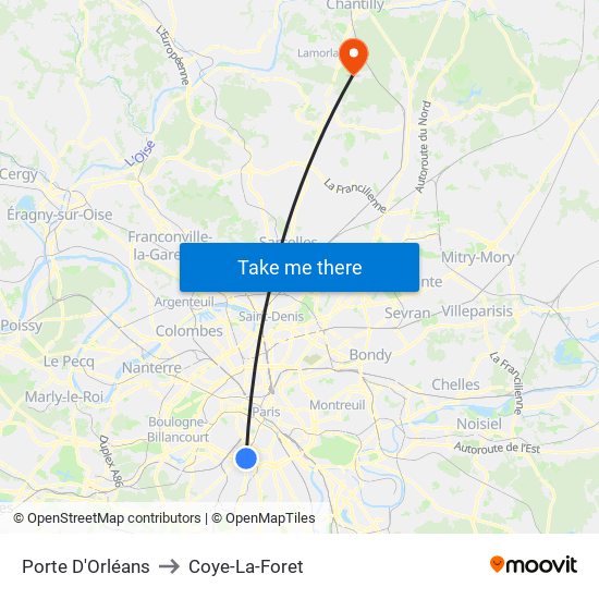 Porte D'Orléans to Coye-La-Foret map