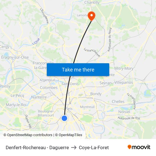 Denfert-Rochereau - Daguerre to Coye-La-Foret map