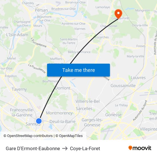 Gare D'Ermont-Eaubonne to Coye-La-Foret map