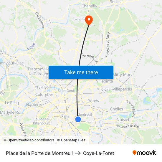 Place de la Porte de Montreuil to Coye-La-Foret map