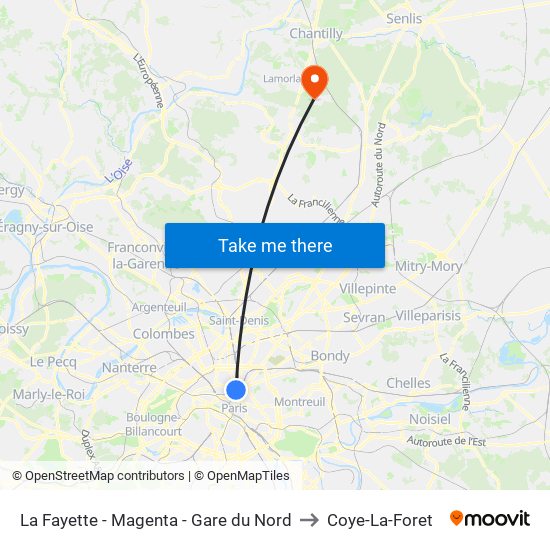 La Fayette - Magenta - Gare du Nord to Coye-La-Foret map