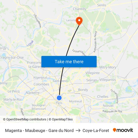 Magenta - Maubeuge - Gare du Nord to Coye-La-Foret map