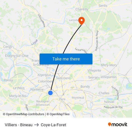 Villiers - Bineau to Coye-La-Foret map