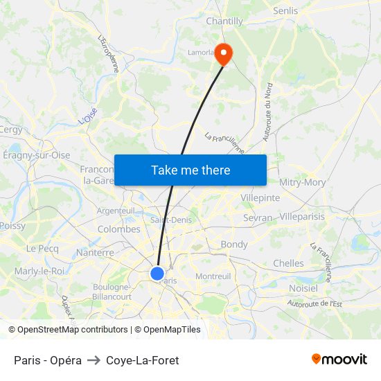 Paris - Opéra to Coye-La-Foret map