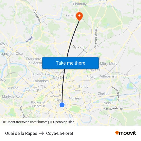 Quai de la Rapée to Coye-La-Foret map